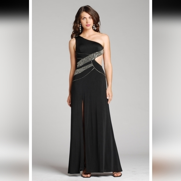 Women's Josh and Jazz‎ floor length black gown with silver beaded accents - Picture 1 of 9